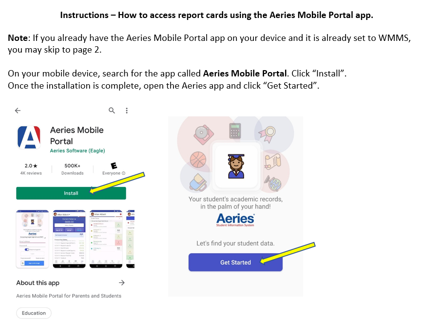 MOBILE AERIES DIRECTIONS